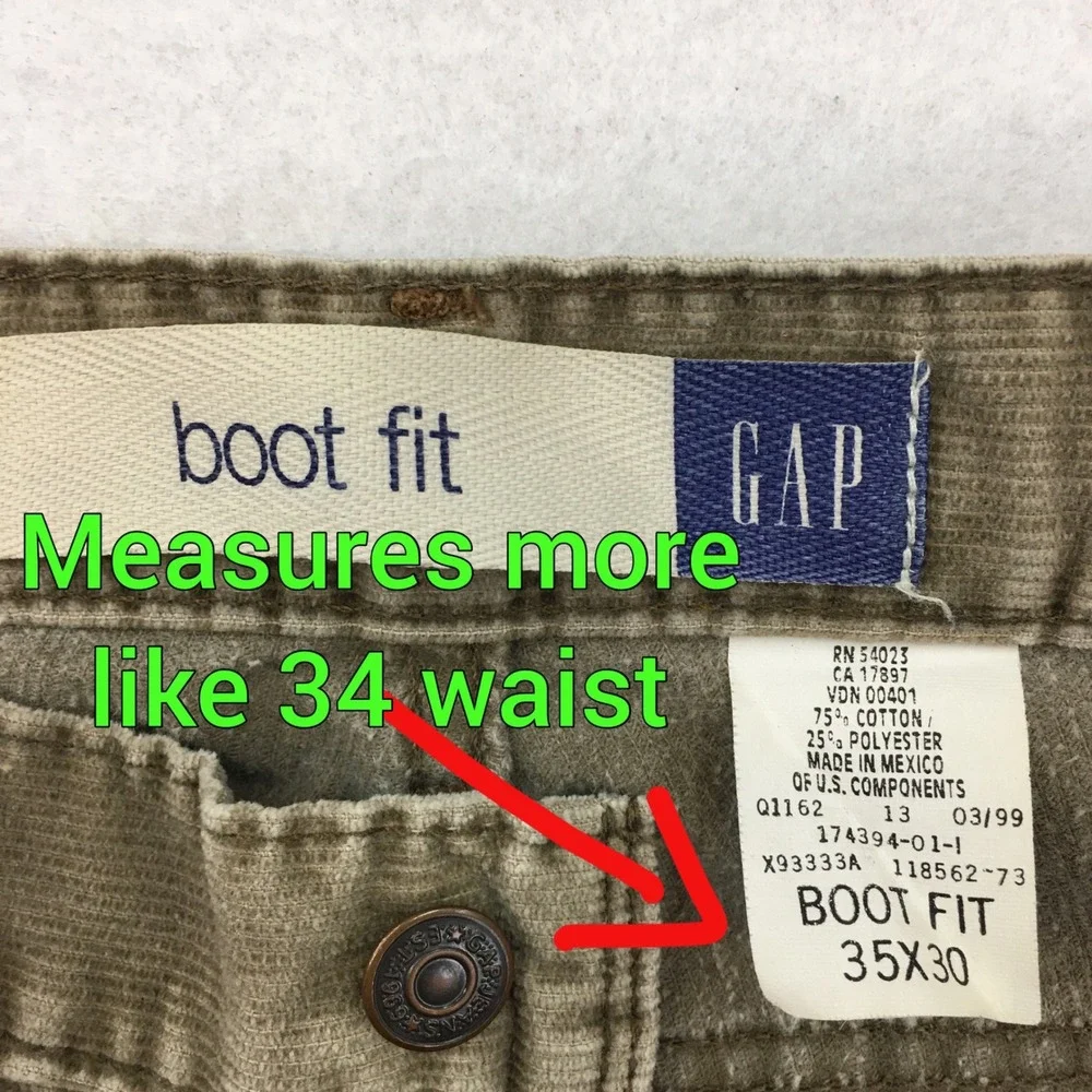 VINTAGE Gap Mens Y2K Boot Fit Corduroy Pants Khaki Brown 35x30 Fits 34 Waist